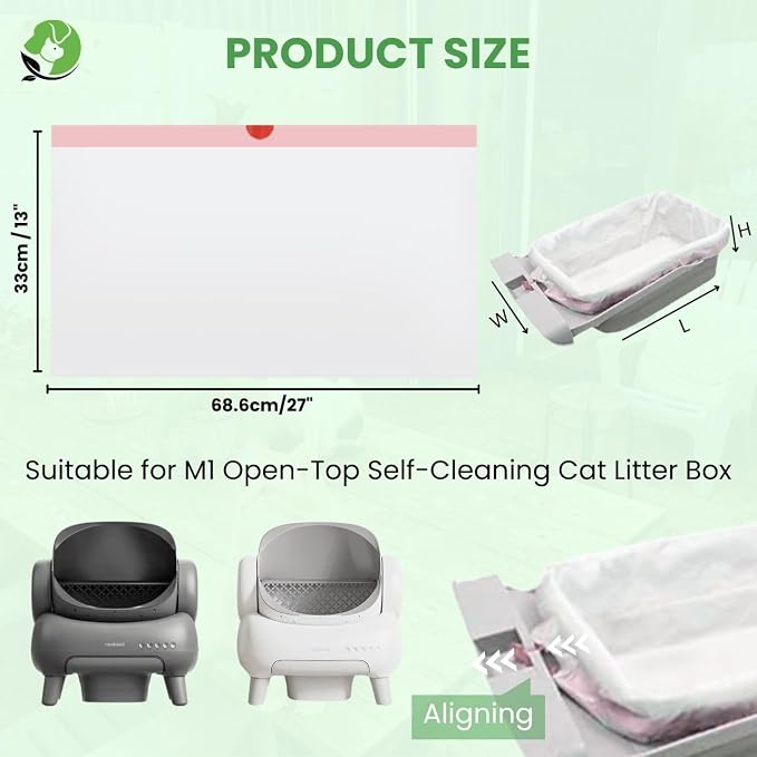 Automatic Robot Liners – 100% Compostable - Compatible with Neakasa M1 and PetPivot AutoScooper 11 Open-Top Self-Cleaning Litter Box - 27" L x 13" W – Drawstring Close – 40 Micron