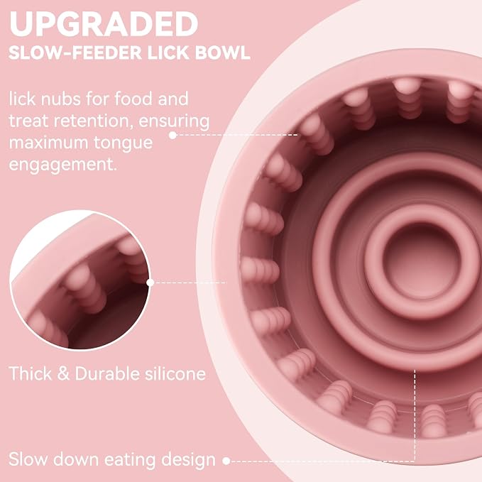 Dog Slow Feeder Lick Bowl, Anxiety Relief Dog Licking Mat Treat Dispenser, Non-Slip Anti-Choking Slow Eating Lick Bowl for Small Medium and Large Breed Dogs, BPA Free Silicone (M-L)
