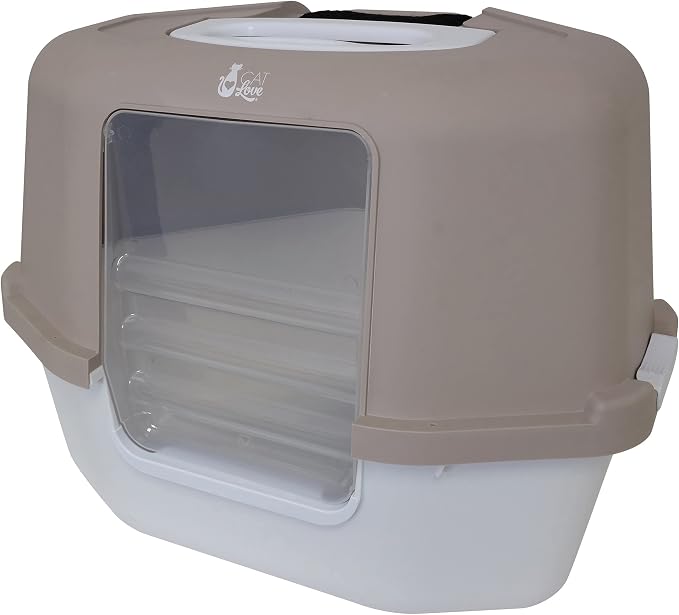 Cat Love Space Saver Corner Hooded Cat Pan, taupe/tan.
