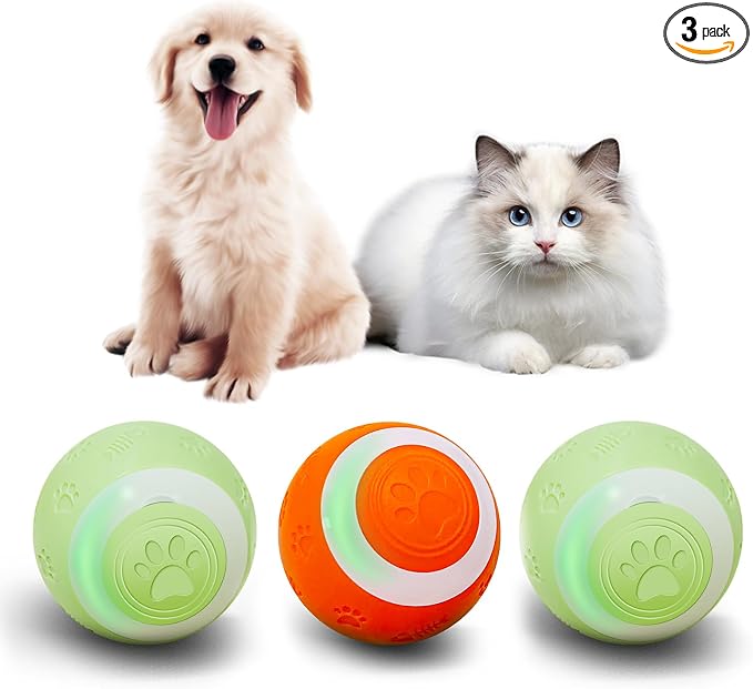SEALON Electric Interactive Dog & Cat Toy Ball(3 Pack) Indoor Cat Play Ball, Suitable for Cats Over 6 Months for Exercise, Weight Loss, and Fun