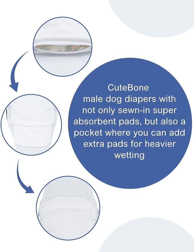 CuteBone Dog Diapers Male 4 Pack Puppy Wraps Reusable Doggie Belly Bands for Male Dogs Small Medium Large