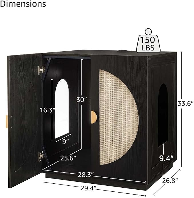 unipaws Extra Large Cat Litter Box Enclosure for Self-Cleaning & Automatic Litter Boxes, Tall Cabinet with Charging Station, Wooden Dog Proof Hidden Cat House for Top Entry Litter Box