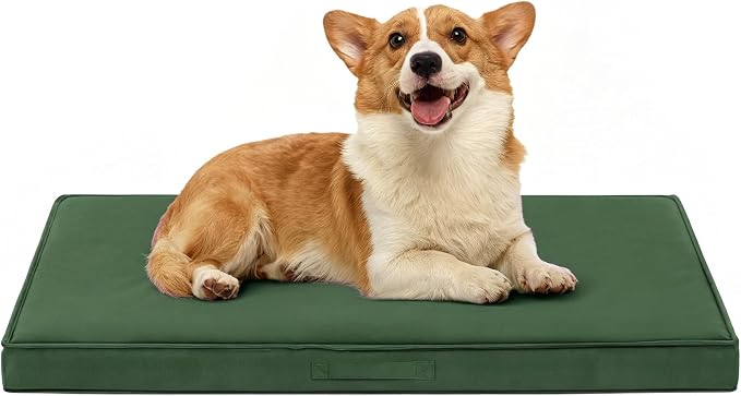 Outdoor Dog Bed for Medium Sized Dogs, Waterproof Dog Bed Medium, 36x27x3 Inch, Orthopedic Dog Bed with Removable Washable Cover, Flat Rectangle Pet Crate Pad for Kennel, Outside, Dark Green