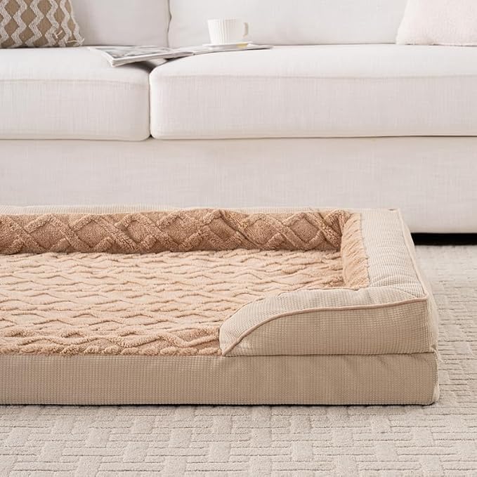 Orthopedic Dog Bed, Waterproof C-Shaped Pet Sofa with Removable Washable Cover, Non-Slip Bottom, Quilted Comfort Couch for All Dog and Cat Breeds (Brown, 42" x 32" x 6.5")