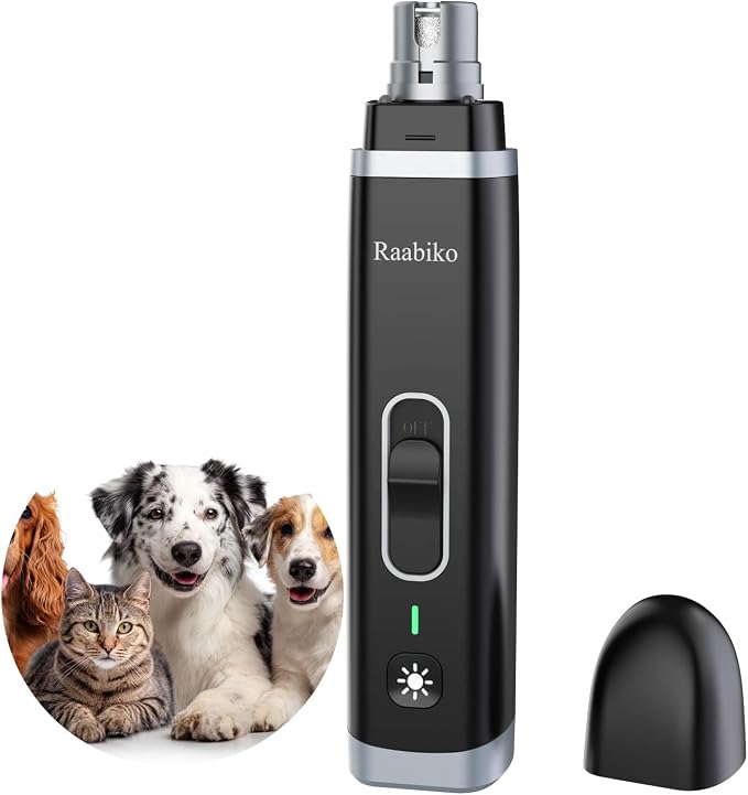 Pet Nail Grinder for Dogs & Cats, 2-Speed Electric Pet Nail Trimmer with LED Light, Painless Paws Grooming & Smoothing for Small Medium Large Dogs & Cats, Black