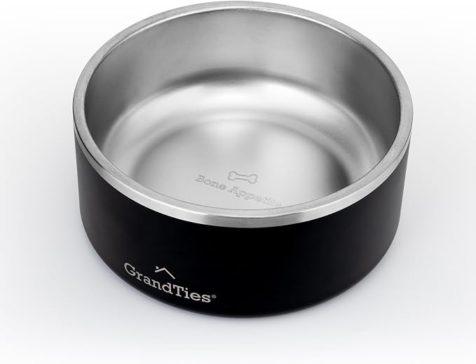 GrandTies Stainless Steel Dog Bowl | Engraved Reusable BPA-Free Insulated Cat & Dog Bowls | Large Heavy Duty Non Skid Spill Proof Bowl | Outdoor Dog Water Bowl (64oz, Midnight Black)