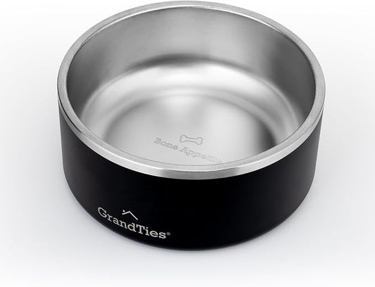 GrandTies Stainless Steel Dog Bowl | Engraved Reusable BPA-Free Insulated Cat & Dog Bowls | Large Heavy Duty Non Skid Spill Proof Bowl | Outdoor Dog Water Bowl (64oz, Midnight Black)