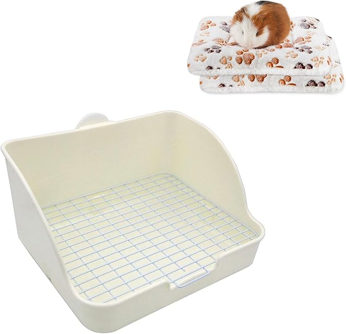 2 Pcs Guinea Pig Bed Mat Washable, Rabbit Winter Bed Pad for Indoor, Warm Small Animal Bed Mattres & Pet Small Rat Toilet, Square Potty Trainer Corner Litter Bedding Box Pet Pan