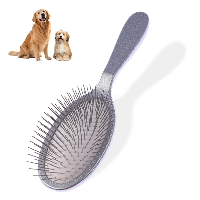 Slicker Brush for Dogs, Professional Pet Grooming Brush, 27mm Oval Stainless Steel Pin, Sparkle Glitter Handle, Anti-Static Round-Tipped Pins, Gentle Massage & Shedding Comb for Long Haired Dogs