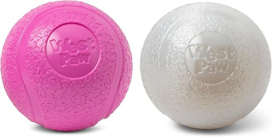 WEST PAW Boundr Ball Dog Fetch Toy – Bouncing Toys for Dogs, Fetch, Catch, Chewing, Play – Floatable, Recyclable Balls – Small Hotpink/Glow 2-Pack