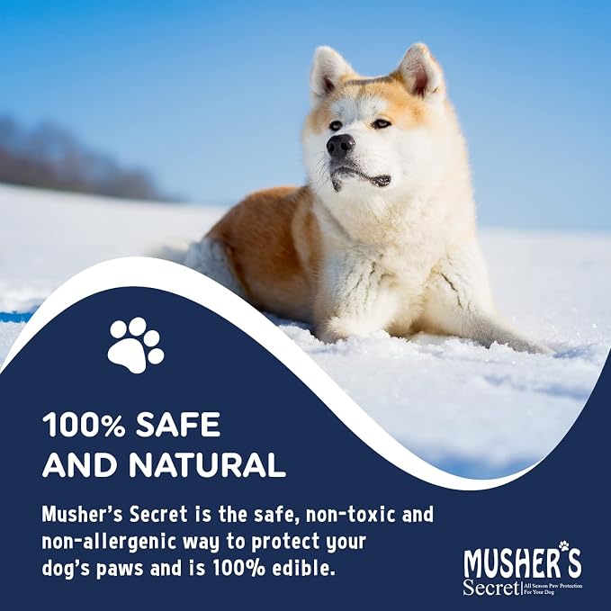 Musher’s Secret Dog Paw Wax 454g (16oz) – All-Natural Dog Balm w/ Vitamin E – Helps Protect & Moisturizes Cracked Paws – Invisible Barrier for Hot Pavement, Ice & Salt – Lick-Safe & Non-Toxic