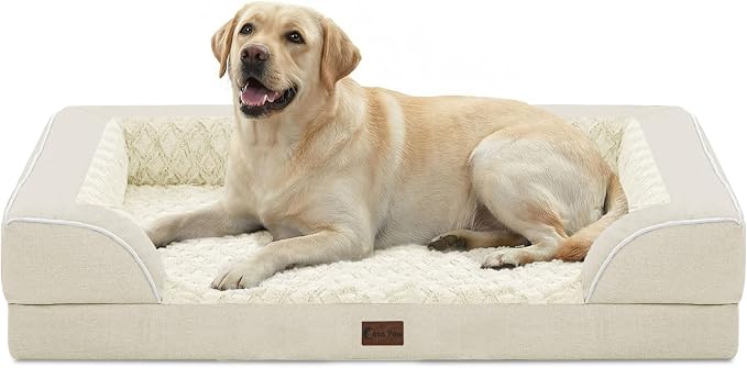 Orthopedic Dog Beds for Extra Large Sized Dogs 45x35 Inch, XL Waterproof Egg Crate Foam Dog Sofa Bed with Removable Washable Cover Big Pet Couch with Bolster & Non-Slip Bottom, Beige