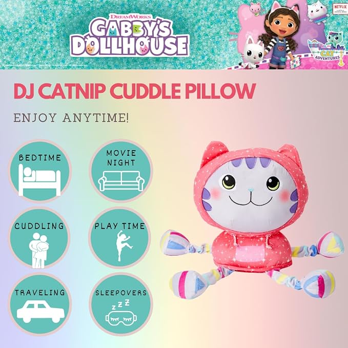 DreamWorks Gabby's Dollhouse DJ Catnip Bedding Super Soft Plush Cuddle Pillow Buddy, (Officially Licensed Product) By Franco