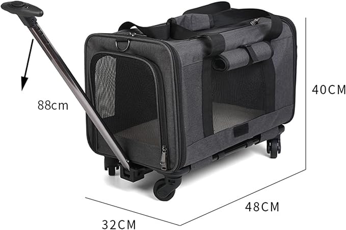 Cat Carrier, Airline Approved Dog Carrier with Wheels, Pet Carrier for Pet with Telescopic Walking Handle,Easy to Fold for Small Cats and Dogs