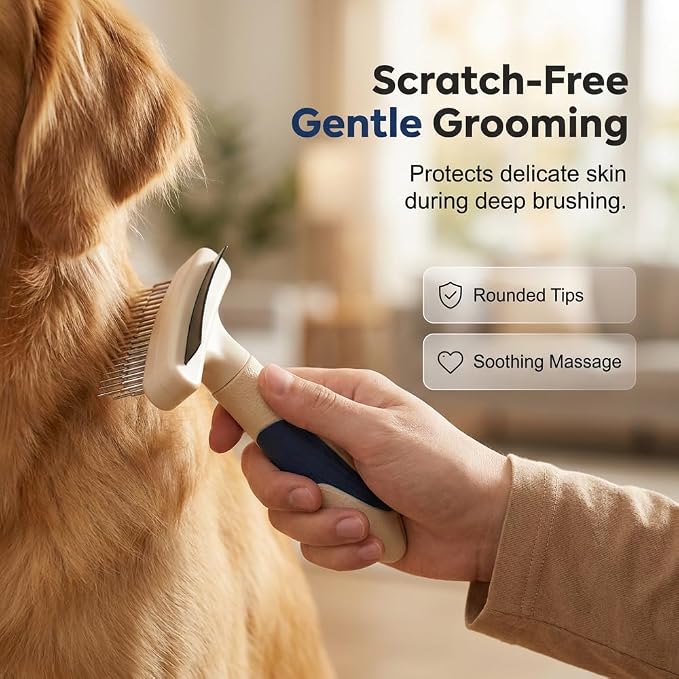 2026 Newly Upgraded 2-in-1 Dual-Sided Pet Grooming Tool for Shedding, Deshedding & Dematting Comb with Movable Stainless Steel Teeth and Curved Blade, Ideal for Cat & Dog Owners
