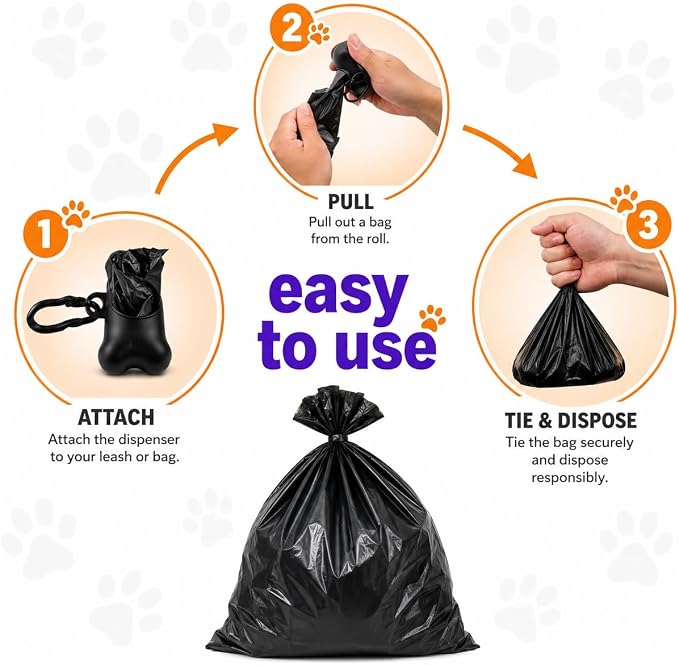 Dog Poop Bags Value Pack (1400 ct.) Extra Thick Strong Doggy Bags Guaranteed Leak-Proof Biodegradable Poop Bags w/Dispenser Eco-friendly Landfill-Degradable Refill Rolls (Black, 70 Rolls, Unscented)