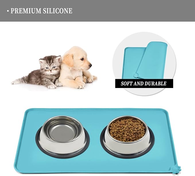 Reopet Silicone Pet Feeding Mat - Waterproof & Non-Slip Dog Cat Placemat | High Raised Edges Prevent Food & Water Spills to Protect Floors, Easy to Clean, Fit for Dog Cat Bowls