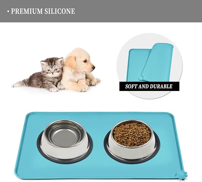 Reopet Silicone Pet Feeding Mat - Waterproof & Non-Slip Dog Cat Placemat | High Raised Edges Prevent Food & Water Spills to Protect Floors, Easy to Clean, Fit for Dog Cat Bowls