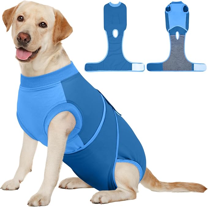 Kuoser Dog Recovery Suit Female, Male Neuter, Postpartum Care, Blue XL, Cotton and Spandex Blend, All Breed Sizes, X-Large (Back: 20.1" - 24.8"; Weight: 42 - 75LB)