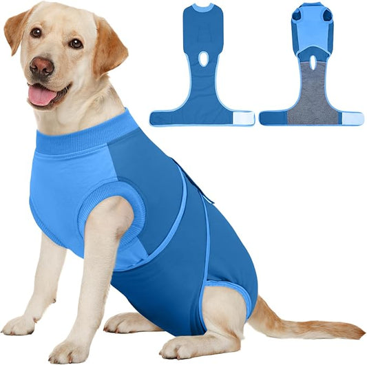 Kuoser Dog Recovery Suit Female, Dog Surgery Suit Male Neuter, Dog Body Suits After Surgery Anti Licking Pet Surgical Suit for Abdominal Wounds Skin Disease, Soft Dog Onesie Substitute Cone, Blue 2XL