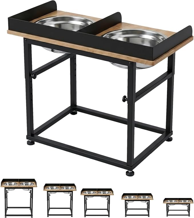 Raised Dog Bowl for Large Dogs,Elevated Dog Bowls Steel Dog Bowls for Food & Water (DB08-Black, 21.6inch 8L)
