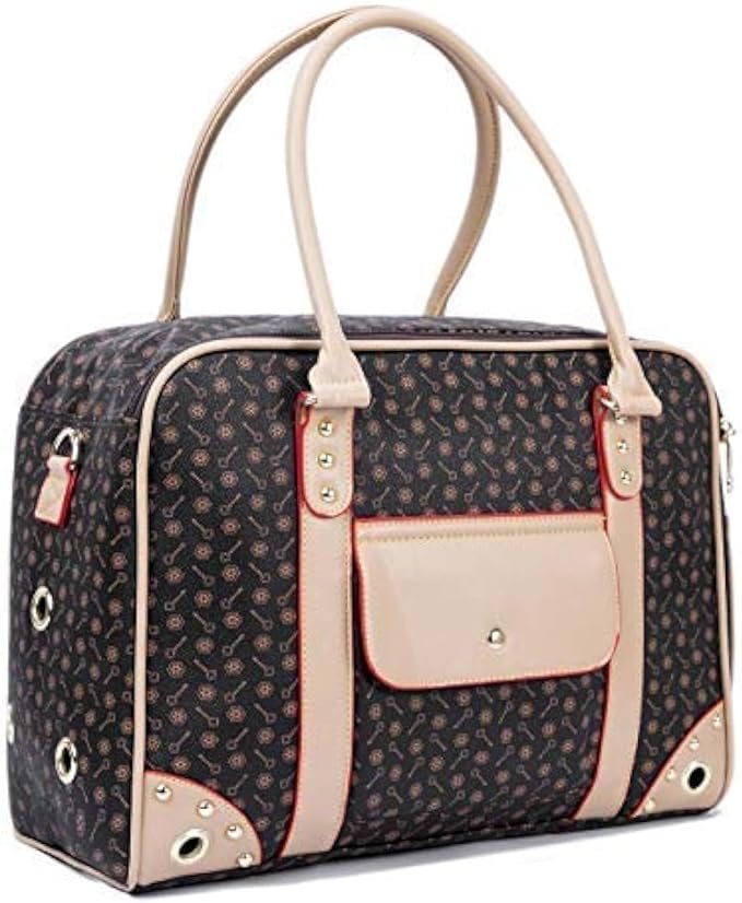 Pet Carrier Tote Around Town Pet Carrier Portable Dog Handbag Dog Purse for Outdoor Travel Walking Hiking, Brown, 14.17''*11''*6.3''