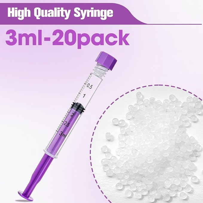 3ml Syringe with Cap, 3cc Plastic Syringes for Liquid, Feeding, Individually Wrapped 20 Pack