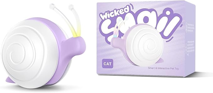 Cheerble Interactive Cat Toy for Indoor Cats, Wicked Snail, [2024 Upgraded] Kitten Toys, Automatic Cat Toys with LED Lights, DC Rechargeable Moving Toy, Smart Sensing Electric Catnip Toy (White)