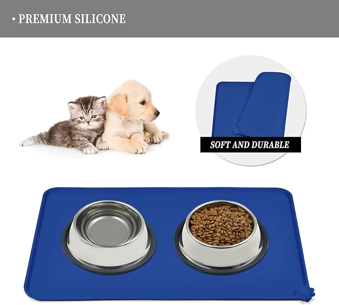 Reopet Silicone Pet Feeding Mat - Waterproof & Non-Slip Dog Cat Placemat | High Raised Edges Prevent Food & Water Spills to Protect Floors, Easy to Clean, Fit for Dog Cat Bowls