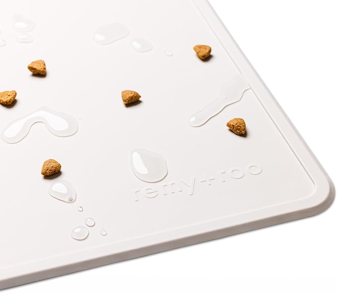Remy+Roo Stone Silicone Dog Food Mat for Pet Bowl | 23.6" x 15.7" | 100% Waterproof | Non-Slip | Dishwasher Safe (Stone)