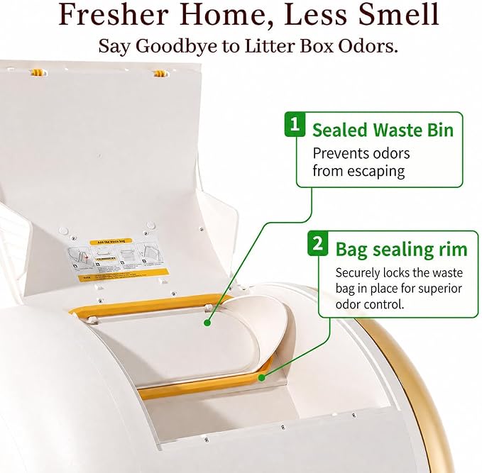 Furrytail Automatic Litter Box Self Cleaning, Kitty Litter Box, Smart Safety Sensors, Advanced Odor & Leak Control, Large Capacity for Multi Cat Homes, with App Control & 40 Trash Bags,Cream