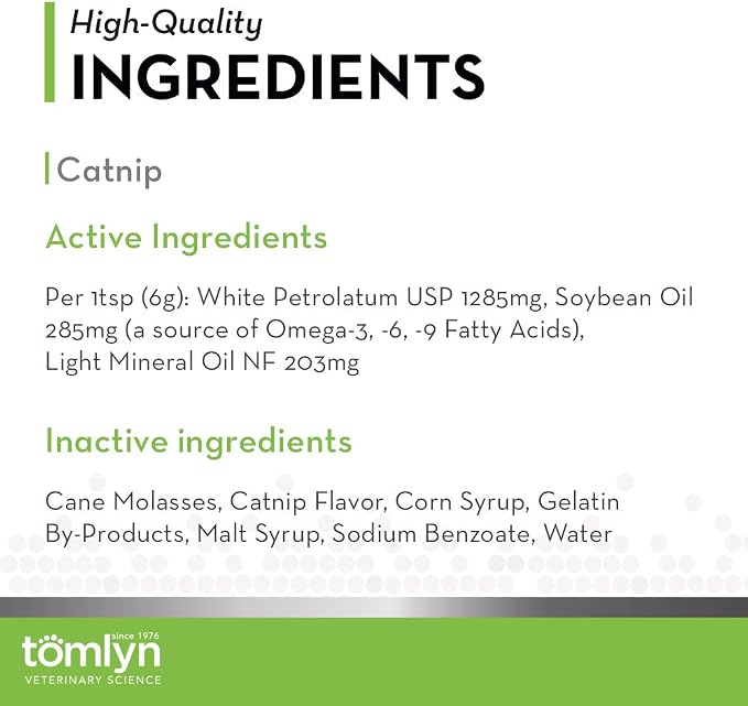 TOMLYN Laxatone Catnip Flavored Hairball Remedy Gel for Cats and Kittens, Hairball Gel for Cats to Help Prevent Hairballs and Promote Healthy Digestion, 4.25oz - 2 Pack