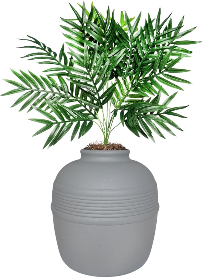 Good Pet Stuff Original Hidden Litter Box Planter, Decorative Cat Litter Enclosure, Carbon Filter, Faux Plant, Round Design, Easy to Clean, Base Kit, Palm Plant, Pebble Gray