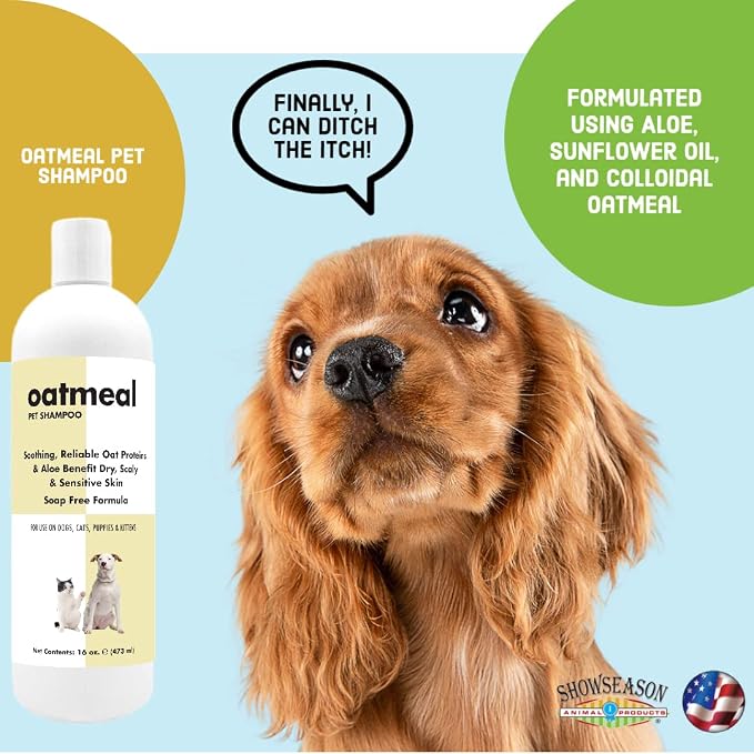 ShowSeason Itch Relief Oatmeal and Aloe Pet Shampoo 16 oz. for Dogs & Cats | Anti-Itch & Deodorizing Formula, Soothes and Moisturizes Dry Itchy Sensitive Skin