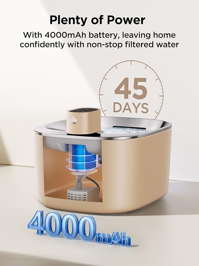 Wireless Cat Water Fountain, 4L Pet Water Fountain for Cats and Dogs with 8 Pack Filter Replacement