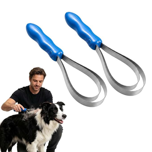 Dual Sided Shedding Blade for Dogs Cats Brush Horse, 2-in-1 Stainless Steel Deshedding Tool for Heavy Shedding, Pet Grooming Brush Removes Loose Hair Undercoat with Ergonomic Grip (2a)