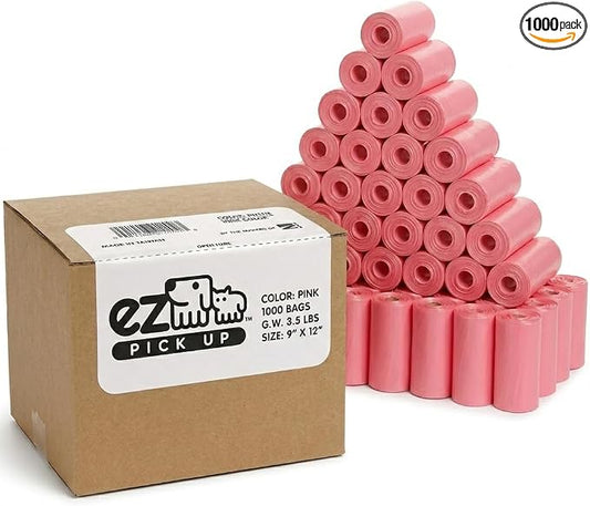 1000 Pet Waste Disposal Poop Bags EZ Pick Up Bag Pink Large Puppy Training