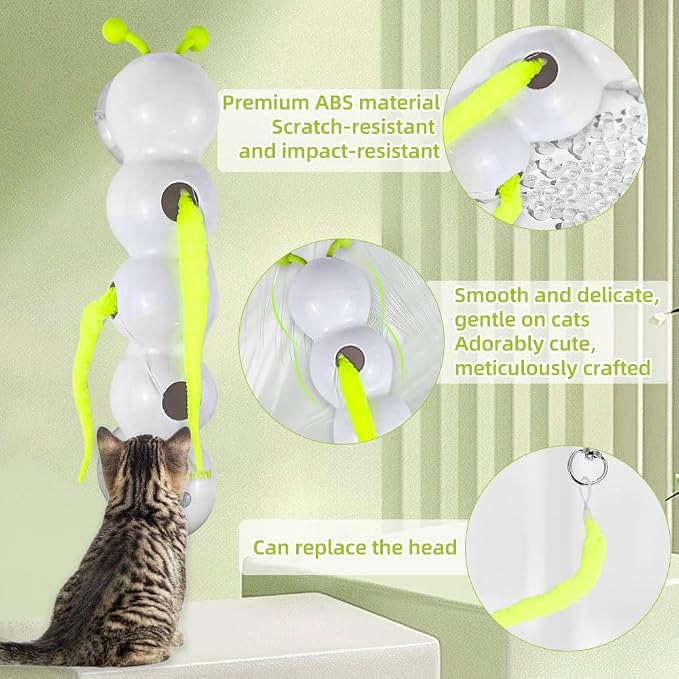 Cat Toys Interactive Feather, Caterpillar Cat Toy Automatic Fluffy Tail Teaser with Motion Sensor, Cat Worm Toy Suction Cup for Stable Play Reduce Boredom, USB Rechargeable, Perfect for Indoor Cats