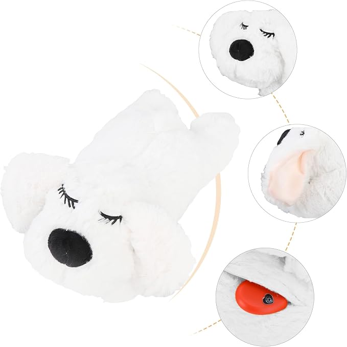 Puppy Toy with Heartbeat Stuffed Animal, for Dogs Pet Anxiety Relief Behavioral Sleep Aid Crate Kennel Training Toy (White)