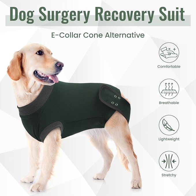 IDOMIK Dog Recovery Suit - Female Spay & Male Neuter Onesie, Anti-Licking Post Surgery Suit, Breathable & Comfortable, Adjustable, Machine Washable