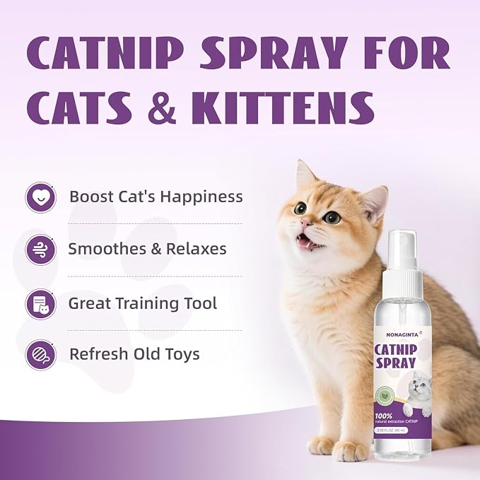 Catnip Spray for Cats, Catnip Mist for Indoor Cats - Organic Herbal Formula to Encourage Active Play & Renew Old Toys, 100% Natural & Safe (2 fl.oz)