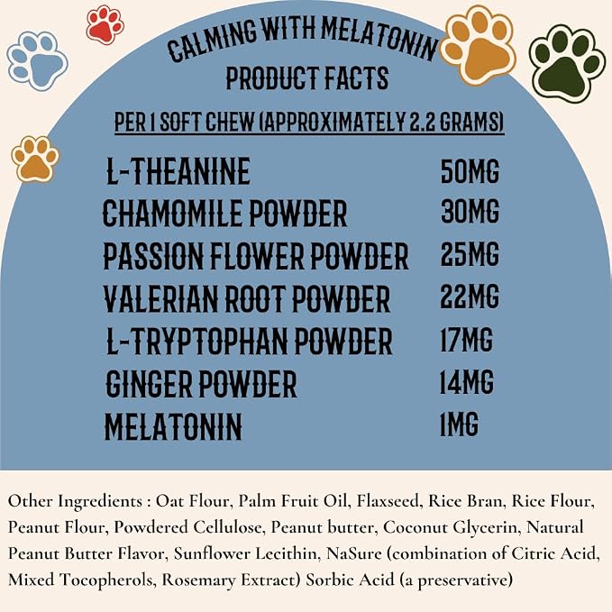 Calming Chews for Dogs – Stress & Anxiety Relief with Melatonin, Chamomile & L-Tryptophan – Soothes Hyperactivity, Separation, Travel & Fireworks – 120 Soft Chews