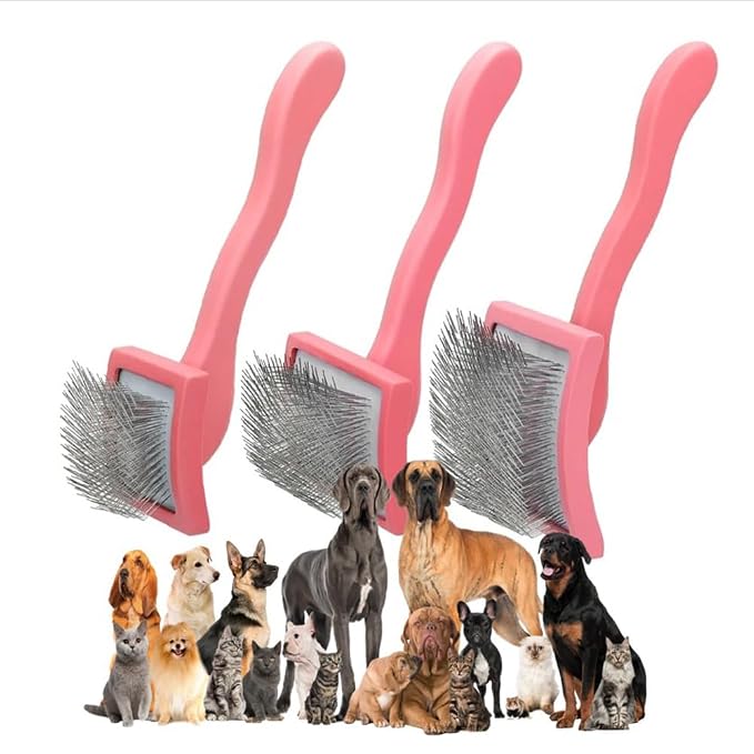 Slicker Brush Perfect For Dogs and Cats (Big and Medium Dogs, Goldendoodles, Labradoodles, Poodles and Cats) Curved Design for Thick, Fluffy, Detangled and Shedding Fur (Red, Medium)