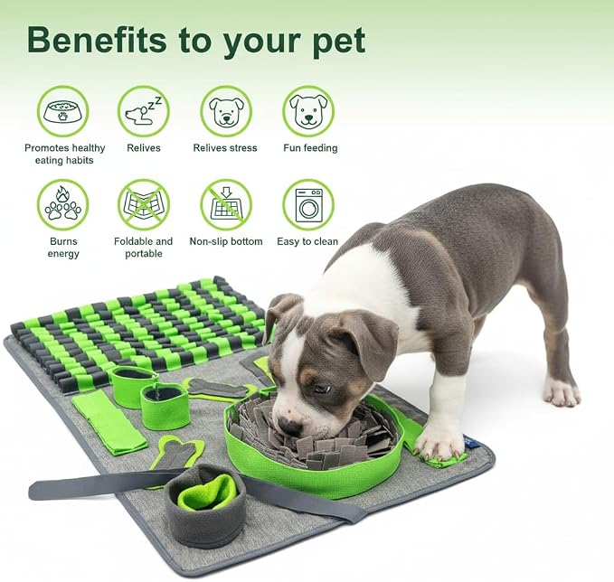M Snuffle Mat for Dogs Green - Large Interactive Dog Puzzle Toy Enrichment Feeding Mat for Mental Stimulation, Slow Feeder Nosework Game, Washable Non-Slip Sniff Mat for Medium Dogs