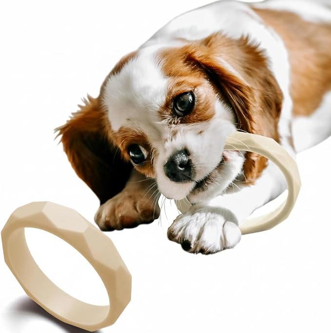 Puppy Teething Rings, Bracelet Food Grade Silicone Chew Toys for Small Dogs and Medium Dog, Puppy Nipping Solution Toys, Chew Toys for Puppies 0-6 Months - Creme Brûlée
