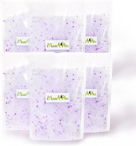 Made4Pets Cat Litter Crystals Kitty Litter Odor Control Crystal Litter Non Clumping No scooping Low Dust, Low Tracking, Lightweight, Dehydrates Waste,Lavender– 19.8 lbs (6 x 3.3 lb Packs)