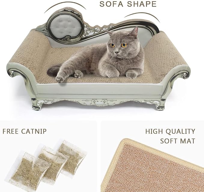 SONGWAY Cat Scratcher Sofa Bed - Corrugated Cardboard Scratching Pad, Luxury Cat Lounge Bed, Furniture Protecter with Textured Scratcher Mat