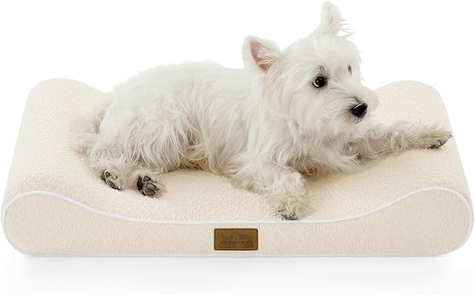 COZY KISS Orthopedic Dog Bed for Small Dogs up to 35 lbs - Removable Washable Cover with Waterproof Lining & Non-Skid Bottom, Cotton-Polyester Blend Boat-Shaped Lounger Mattress, S(30x20x5in), Beige