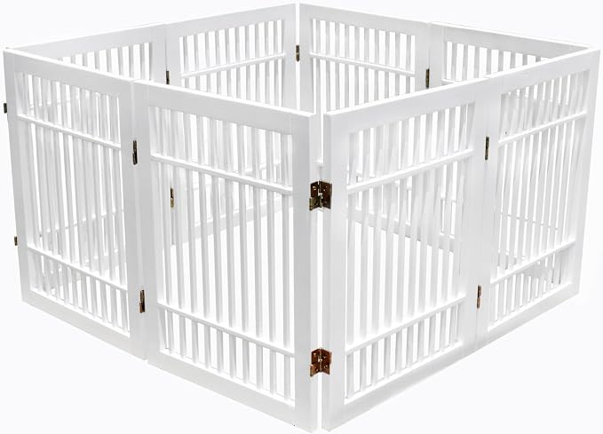 Urnporium Pet Dog Gate Freestanding, Strong Durable Folding Wooden Fence, Portable Acacia Hardwood Safety Barrier for Indoor & Outdoor Use (White Pet Gate, 8 Panel 24" Tall)