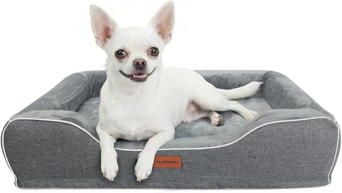 Orthopedic Dog Bed for Small Dogs,Cooling Gel Memory Foam Pet Sofa with Removable Washable Cover,Egg Crate Foam Bolster,Waterproof,Joint Pain Relief,24"x18"x6",Dark Grey